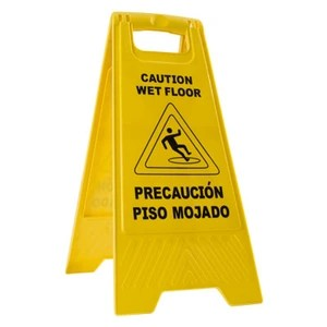 SEÑAL AVISO SUELO MOJADO EUSKERA CASTELLANO