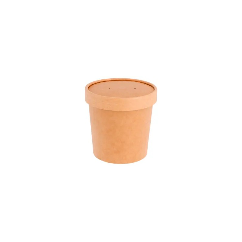 TARRINAS + TAPAS 360 ML - 12 oz 300 + 18 PE G/M2 Ø 9/7,3x8,6 CM NATURAL KRAFT