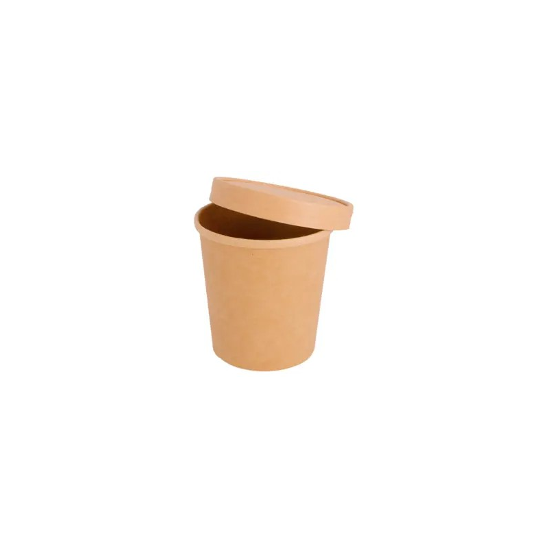 TARRINAS + TAPAS 480 ML - 16 oz 320 + 18 PE G/M2 Ø 9,8/7,5x10 CM NATURAL KRAFT