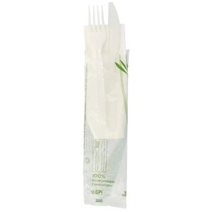 SET CPLA BLANCO COMPOST CUCHILLO+TENEDOR+SERV 250U